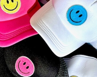 Smiley Face Trucker Hat - Summer Hat - Pool Hat - Trucker Hat - Smiley Face Hat - Paddle Board Hat - Girls Trip Hat