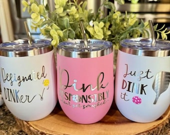 Pickleball Gift, Pickleball Wine Tumbler, Engraved Pickleball Gift, Dink Responsibly, Funny Pickleball, Pickleball Coffee Tumbler