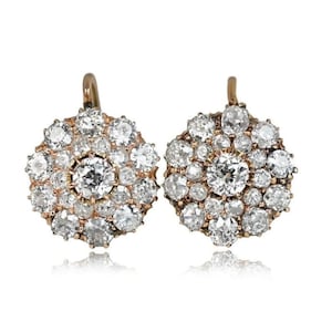Vintage Style Earring - Old European Cut Moissanite Diamond Drop Dangle Earrings - Halo Wedding Earring - Edwardian Engagement Earring