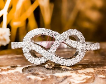 Infinity Knot Ring - Round Cut Moissanite Diamond Ring - Engagement Ring For Women - Birthday Gift Ring - Wedding Anniversary Gift Ring