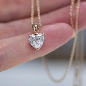 Solitaire Heart Shape Pendant Necklace - Heart Cut Moissanite Diamond Pendant - 14K Gold Daily Wear Pendant Necklace - Woman&#39;s Proposal Gift