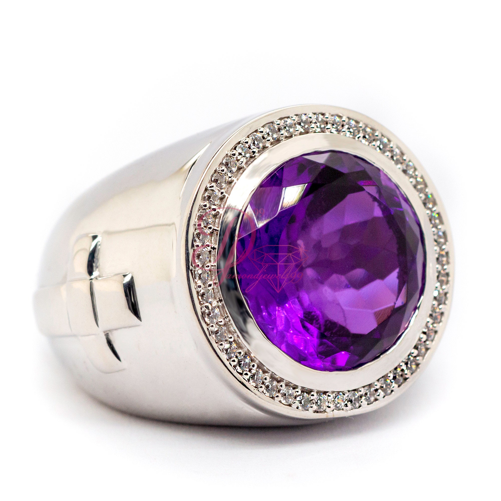 Antique Wedding Groom Ring for Mens 16 Ct Fancy Purple Round Etsy