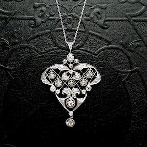 Antique Art Nouveau Pendant Necklace - Round Moissanite Diamond Wedding Pendant - Vintage Style Art Deco Pendant With Chain - Birthday Gift