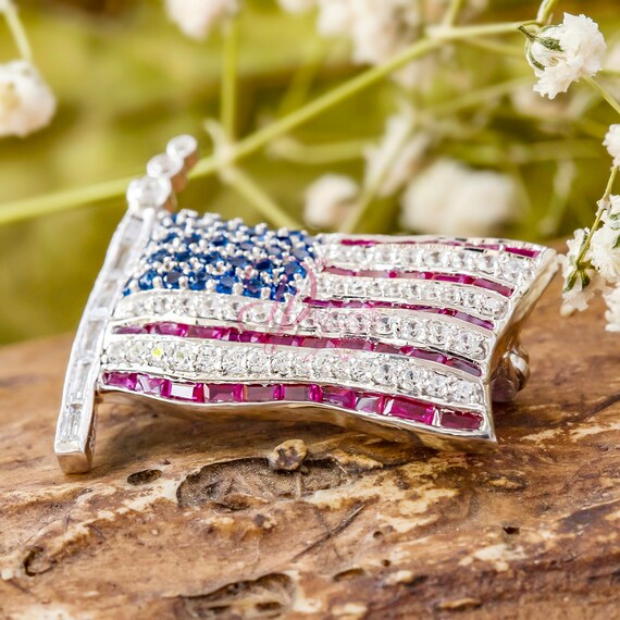 Sapphire Round & Pink Baguette Cut Diamond Brooch Gentleman - Etsy