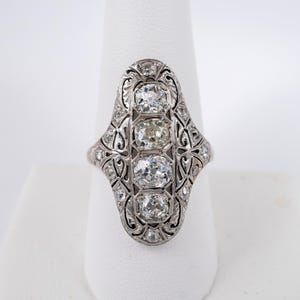 Art Deco Dinner Ring - Old European Cut Moissanite Diamond Wedding Ring - Engrave Shank Filigree Ring -Antique Vintage Style Party Wear Ring