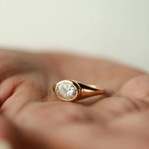 Horizontal Oval Cut Moissanite Diamond Ring - Solitaire Wedding Proposal Ring - East And West Engagement Ring - Bezel Set Wedding Fine Ring