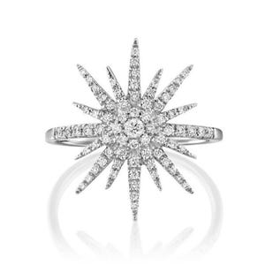 North Star Ring - Round Cut Moissanite Diamond Wedding Ring - 18K Gold Starburst Ring - Women&#39;s Celestial Jewelry - Engagement Ring For Her