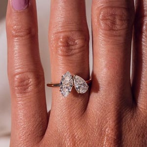Toi Et Moi Wedding Bridal Ring - Proposal Ring For Girlfriend - Marquise & Pear Cut Moissanite Diamond Ring - Two Stone Engagement Ring