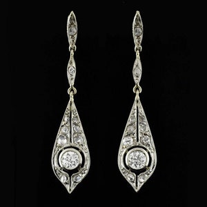 Art Deco Earring For Women - Antique Dangle & Drop Earring - Round Cut Moissanite Diamond Vintage Look Earring - 14K Gold Edwardian Earring