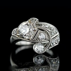 Antique Vintage Style Art Deco Ring - Old European Cut Moissanite Diamond Edwardian Ring - Milgrain Retro Ring - Engagement Ring For Her