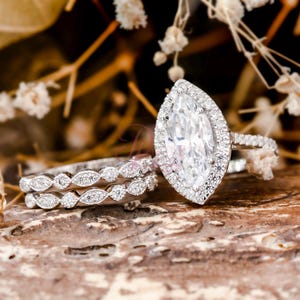 Conjunto de alianças de casamento Trio - Conjunto de alianças de noivado com diamantes de moissanita lapidados em marquise - Conjunto de alianças de compromisso em prata 925 - Presente de aniversário