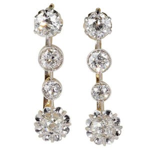 Bezel With Prong Set Old European Cut Moissanite Diamond Earring - Four Stone Dangle Drop Earring - Victorian Art Deco Wedding Earring