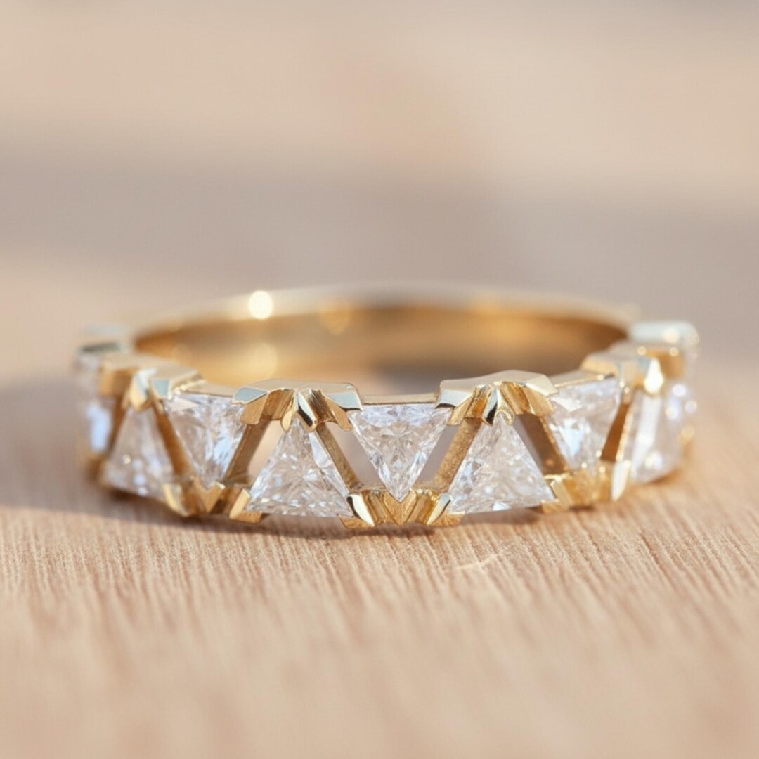 Up & Down Triangle Moissanite Diamond Wedding Band - Half Eternity ...