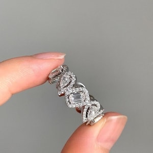 Volle Ewigkeit Verlobungsring - Moissanit Diamant Ehering - Multiform Halo Eternity Band - Geschenk zum Valentinstag