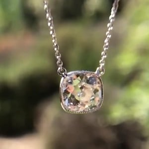 Classic Bezel Set Necklace - Old Mine Cut Moissanite Diamond Solitaire Pendant Necklace - Daily Wear Necklace - Minimalist Dainty Necklace