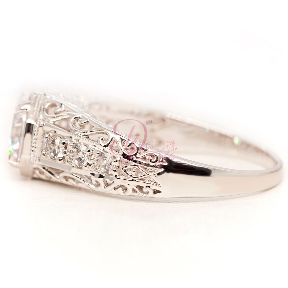 Filigree Ring CZ & Moissanite 2.00 Ct Round Cut CZ Art Deco Etsy