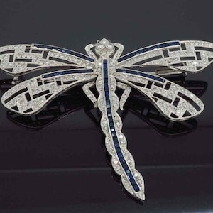 Dragonfly Brooch - Sapphire Baguette & Round Cut Victorian Brooch - Insect Inspire Brooch - Vintage Inspired Art Deco Brooch - Silver Brooch