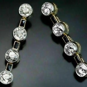 Black Baguette & Old European Cut Bezel Set CZ Stone Earring - Dangle Drop Vintage Earring - Silver Or Gold Earring -  Party Wear Earring