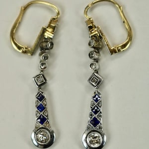 Old European & Sapphire Princess CZ Stone Dangle Drop Earring - Lever Back Drop Wedding Earring - Bezel Set Art Deco Earring - Gift For Her