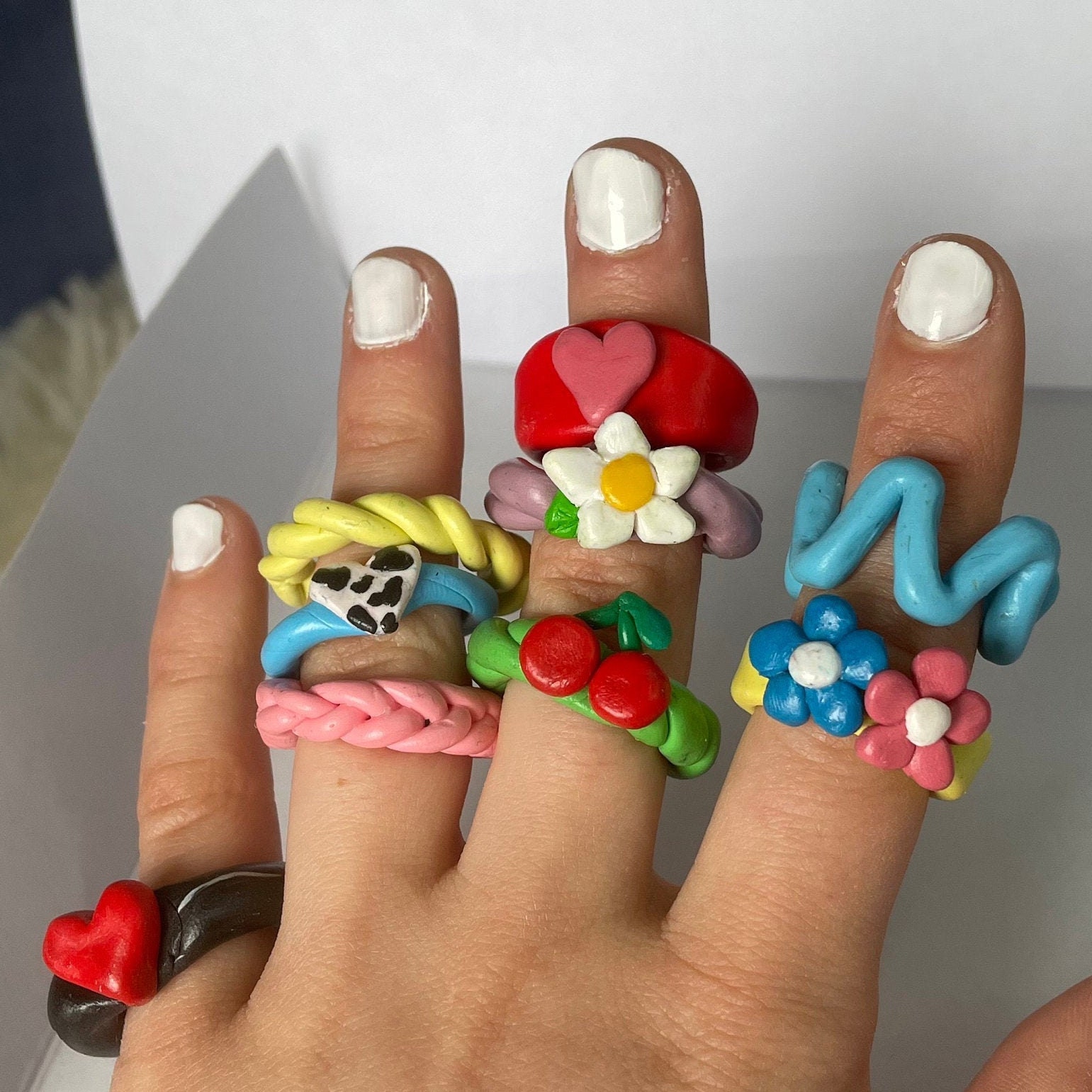 Clays rings pastel clay rings funky pretty clay rings heart Etsy