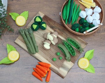 Set di cibo giocattolo in feltro, verdure di peluche fatte a mano, giocattolo da cucina per giochi di ruolo per bambini, giocattolo Montessori Waldorf, giocattolo del mercato contadino
