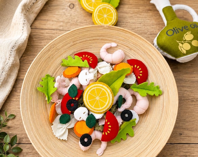 Pretend Play Food for Kids Montessori Inspired Play Kitchen Toy Learning Indoor Activity Toy Christmas gift Handmade Felt Pasta Salad Toy
