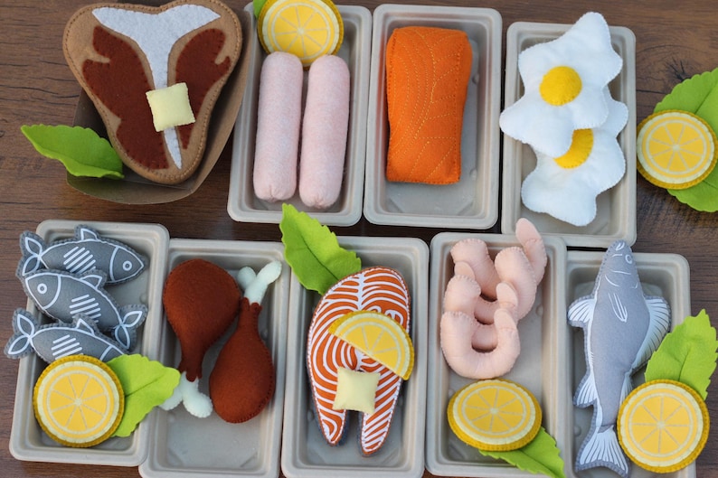 Montessori Play Food Meat Set | Pretend Cooking Toys for Kids | Sensory ...