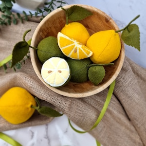 Felt Lemon Toy – Pretend Play Food, Play Kitchen Accessory, Summer Decor, Fake Fruit for Kids, Montessori Toy, Lemon Decor