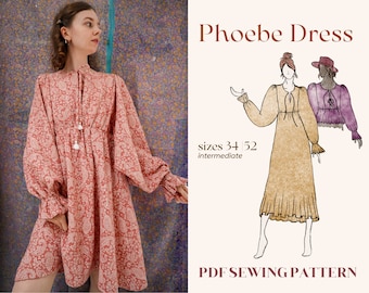 Boho Dress PDF Sewing Pattern | EU 34-52 | Bohemian Seventies Inspired Dress | Block Print Dress Pattern | Mipi the Label