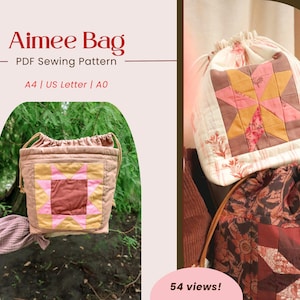 Project Bag English Sewing Pattern | Quilted Bag for Knitting, Crochet | 54 Views Drawstring pouch | Mipi the Label