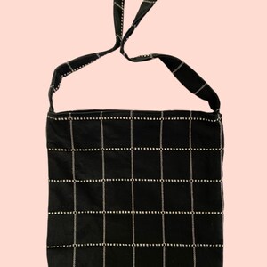 Tote bag, black and white checkerd ,cotton fabric, canvas, aesthetic, lightweight, spring, for her, one handle, one handle strap ,spring