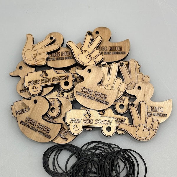 Bulk 75 custom duck duck tags with rubber bands perfect for the jeep owner who loves to duck.