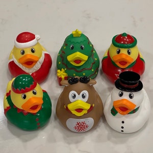 Jumbo Christmas Rubber Ducks Large 3.5&quot; size perfect for duck duck jeep activities. Limited quantities available. 6 different styles.