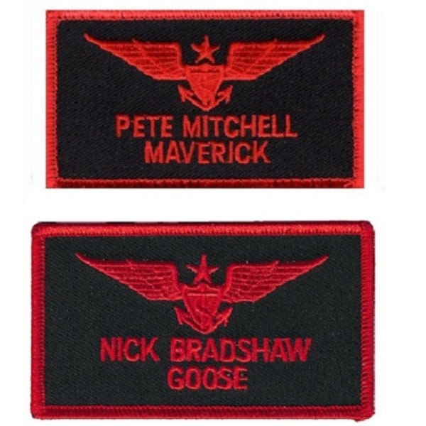 80s Top Gun Flightsuit Name Patch , Maverick Goose Top Gun Embroidered Sew On Name Badges , Cosplay Top Gun Costume Fancy Dress Patches