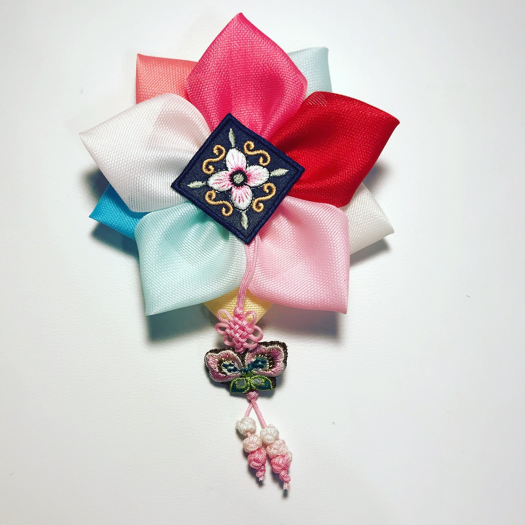 Korean Traditional Flower Ribbon Hair Clip: Handmade Accessory - Etsy