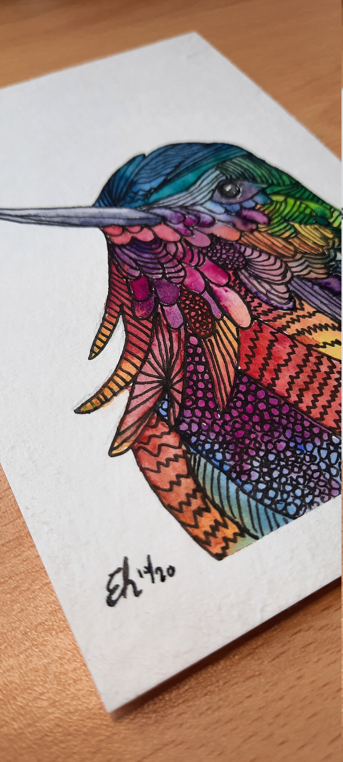 Zen bird painting watercolour bird artwork fineliner detail Etsy