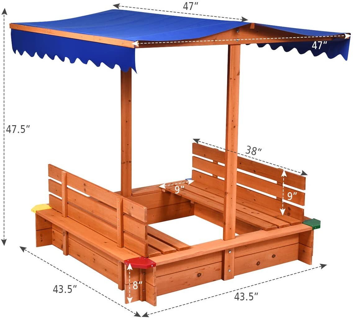 Kids Wooden Sandbox with Canopy Cedar Square Cabana Sandbox 2 Etsy