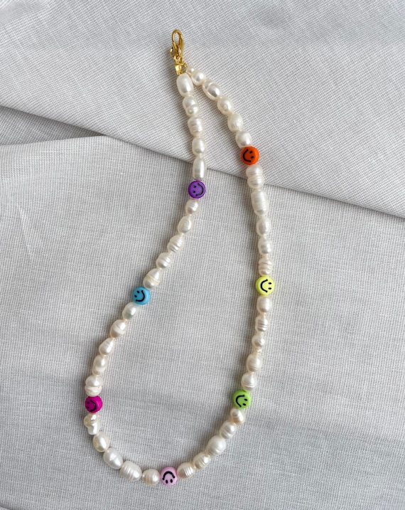 Smiley Necklace, Pearl Necklace With Smiley, Necklace Smiley