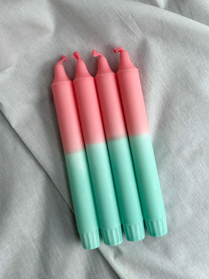 Dip-dyed candle / hand-dipped candle / sustainable stearin / colorful handmade taper candle | Y2K Room Decor | Gift idea & colorful decoration Rosa Mint
