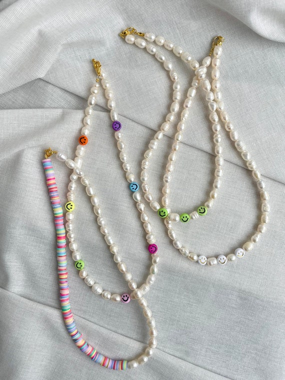 ネックレス・チョーカー Smiley Real Pearl Necklace Smiley Face Necklace, Pearl Beaded Choker, Hypoallergenic