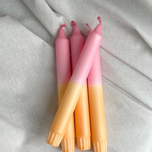Dip-dyed candle / hand-dipped candle / sustainable stearin / colorful handmade taper candle | Y2K Room Decor | Gift idea & colorful decoration Pink Orange