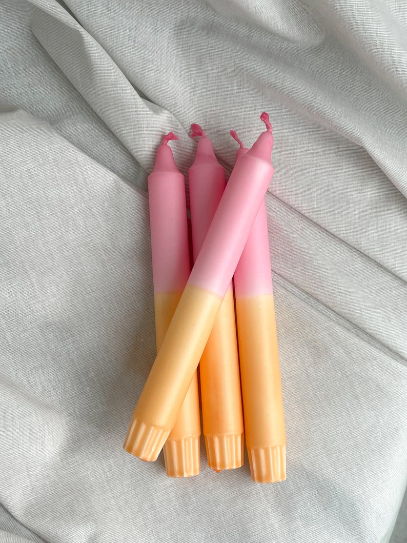 Dip-dyed candle / hand-dipped candle / sustainable stearin / colorful handmade taper candle | Y2K Room Decor | Gift idea & colorful decoration Pink Orange