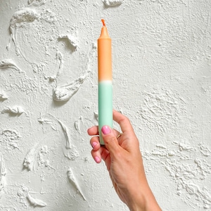 Dip-dyed candle / hand-dipped candle / sustainable stearin / colorful handmade taper candle | Y2K Room Decor | Gift idea & colorful decoration Orange Mint