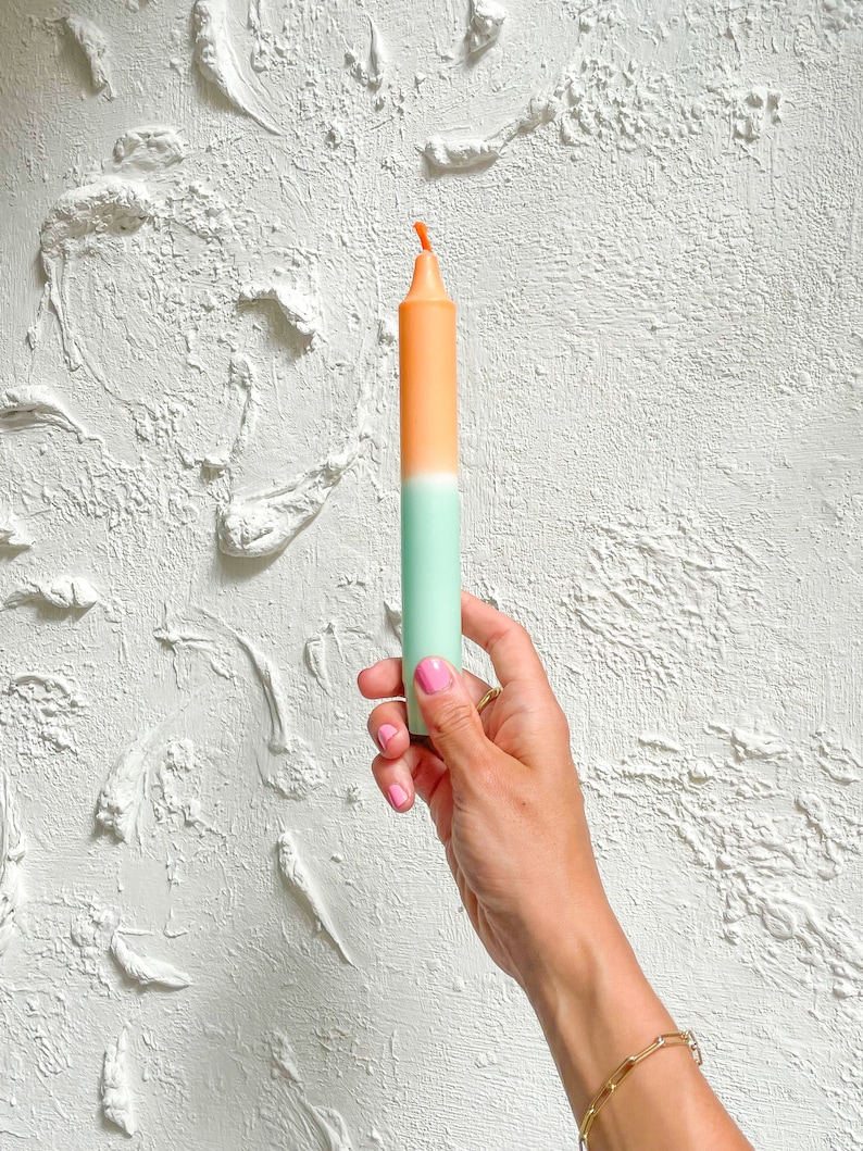 Dip-dyed candle / hand-dipped candle / sustainable stearin / colorful handmade taper candle | Y2K Room Decor | Gift idea & colorful decoration Orange Mint