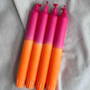 Dip-dyed candle / hand-dipped candle / sustainable stearin / colorful handmade taper candle | Y2K Room Decor | Gift idea & colorful decoration Orange Pink