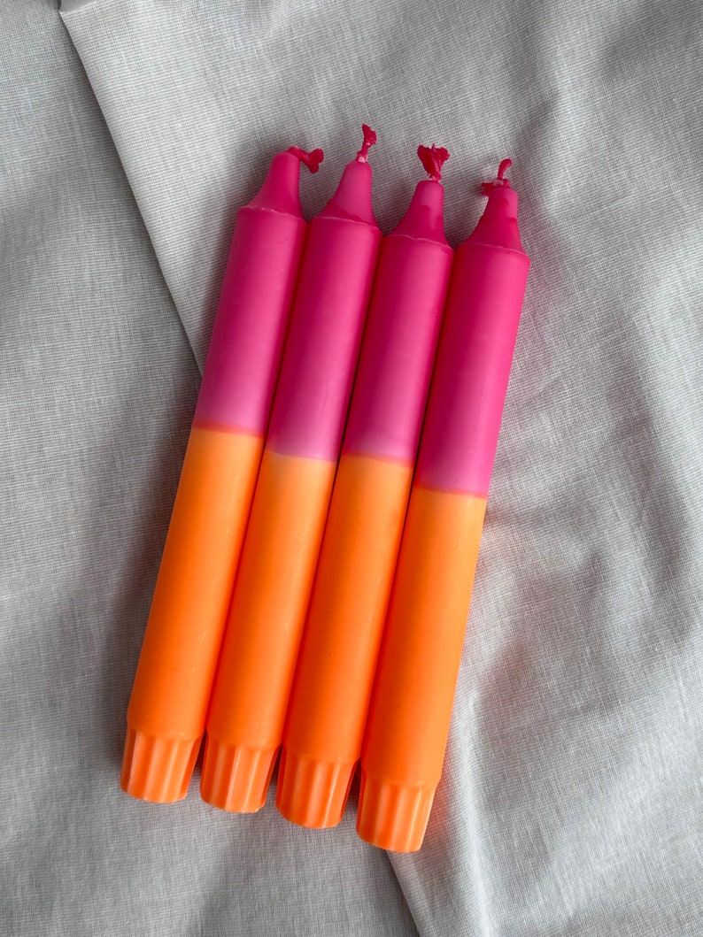 Dip-dyed candle / hand-dipped candle / sustainable stearin / colorful handmade taper candle | Y2K Room Decor | Gift idea & colorful decoration Orange Pink