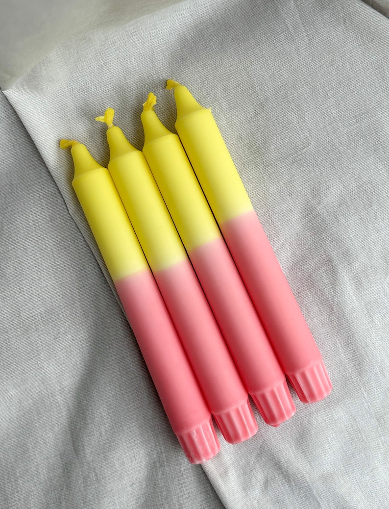 Dip-dyed candle / hand-dipped candle / sustainable stearin / colorful handmade taper candle | Y2K Room Decor | Gift idea & colorful decoration Rosa Gelb