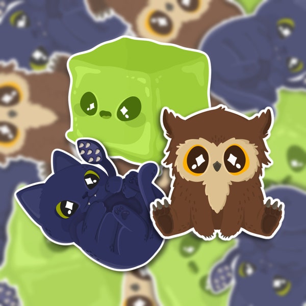 Cute DnD Monster Stickers | Gelatinous Cube | Owlbear| Displacer Beast | DnD Stickers | TTRPG Stickers