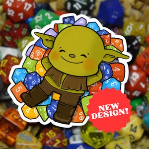 Sticker gobelin dés | Art gobelin D&D | Sticker vinyle TTRPG pour gamers