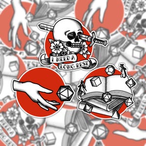 D&D Traditional Tattoo Style Stickers | Dungeons and Dragons TTRPG Vinyl Decals